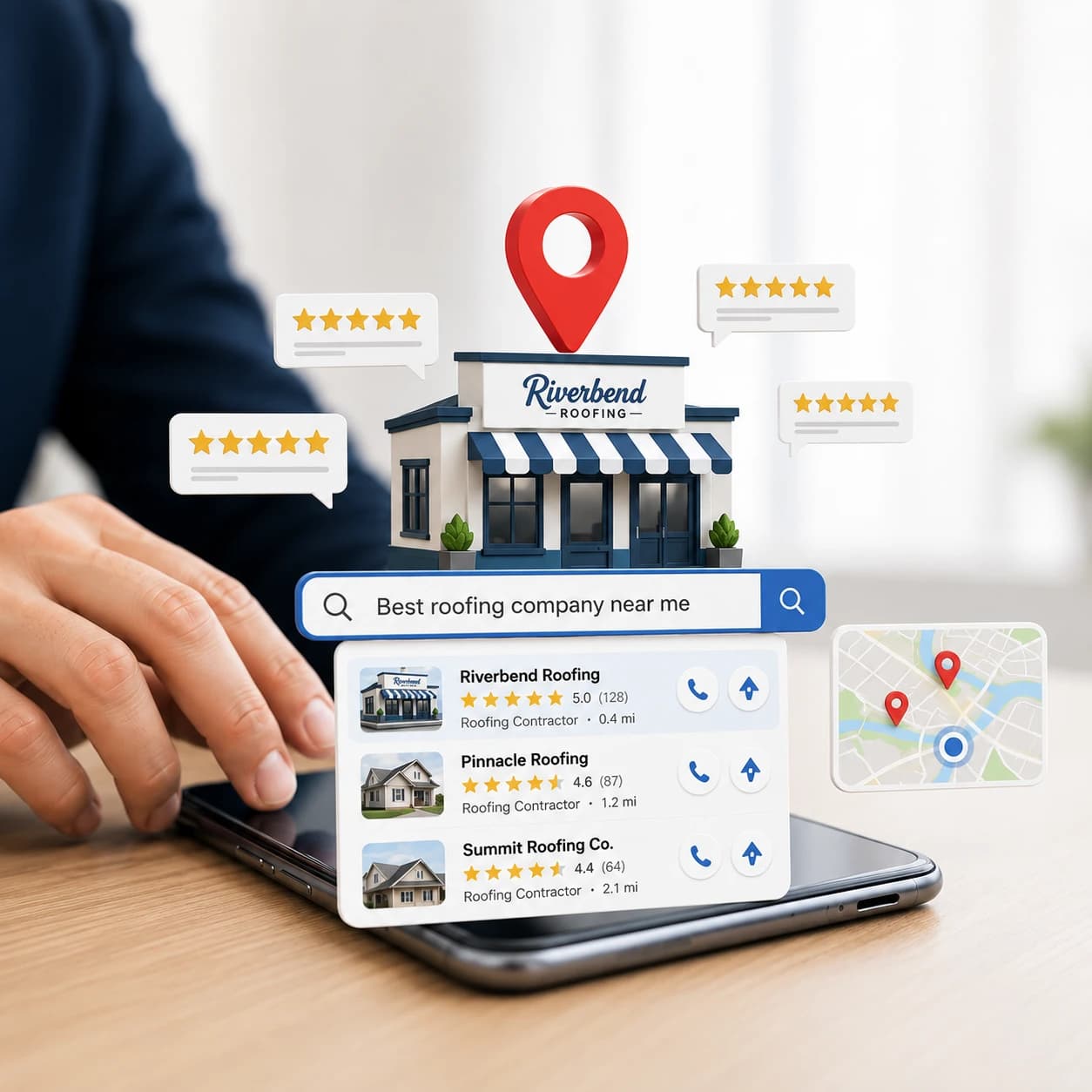 Customer searching for a local contractor on Google Maps