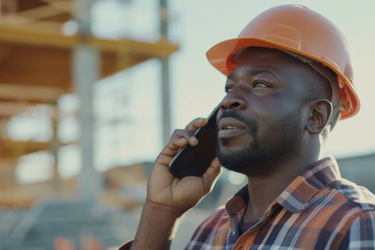 Contractor answering a phone call