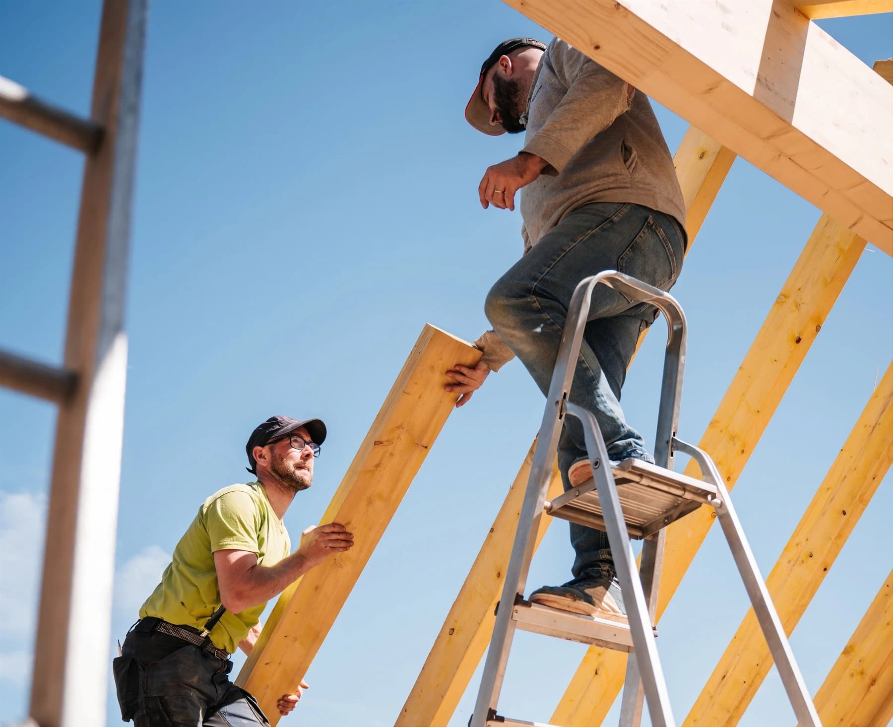 Roofers working on a job site